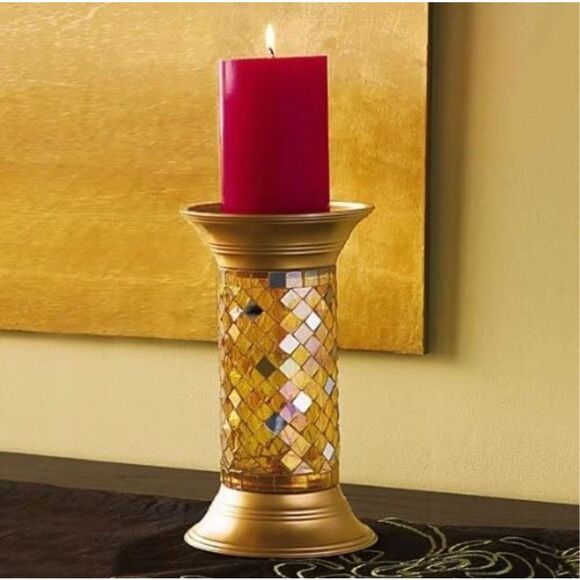 Partylite Golden Mosaic Pillar Holder - Picture 1 of 1